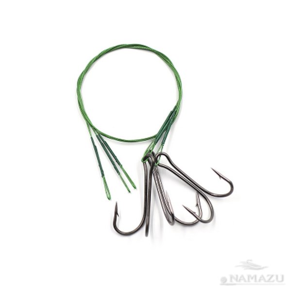 Поводок стальной Namazu Leader 1х7 Nylon Coated Green, d-0,42 мм L-40 см, с двойным крючком 7826 Do