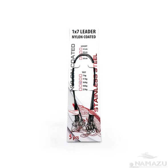 Поводок стальной Namazu Leader 1х7 Nylon Coated Black, d-0,42 мм L-15 см, test- 18 кг уп. 5 шт.