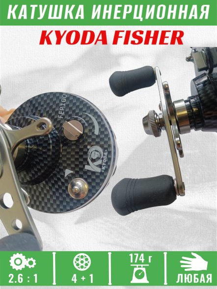 Катушка инерционная KYODA FISHER корпус пластик шпуля пластик диам.внутр.45/внеш.55 черно-серая