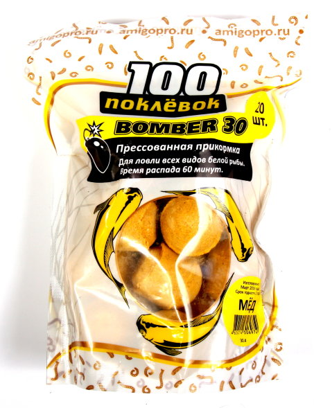 Прикормка 100 Поклевок Bomber-30 Мед