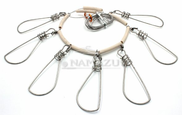 Кукан Namazu металлический трос 3,0 м, d-1,5 мм 7 карабинов на пружине уп. пакет